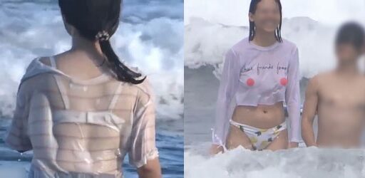 海水浴場ノーブラ乳首丸見え